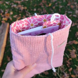 Pochette à livre réversible rose + marque page