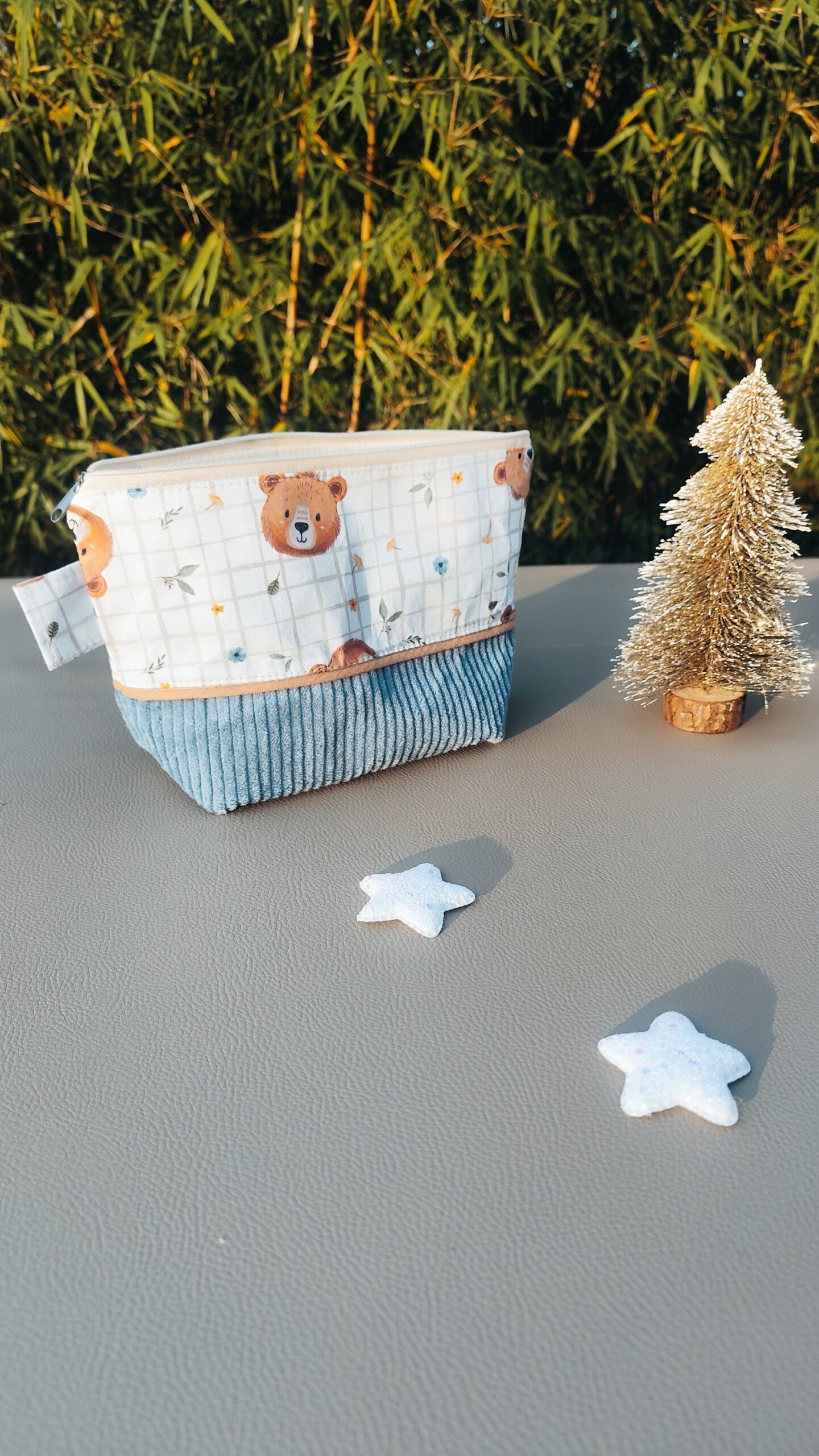 Petite trousse bébé - bleu ciel et oursons