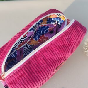 Trousse de toilette rectangulaire velours framboise