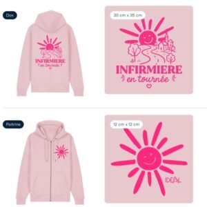 Sweat à capuche Zippé avec poche rose IDEAL