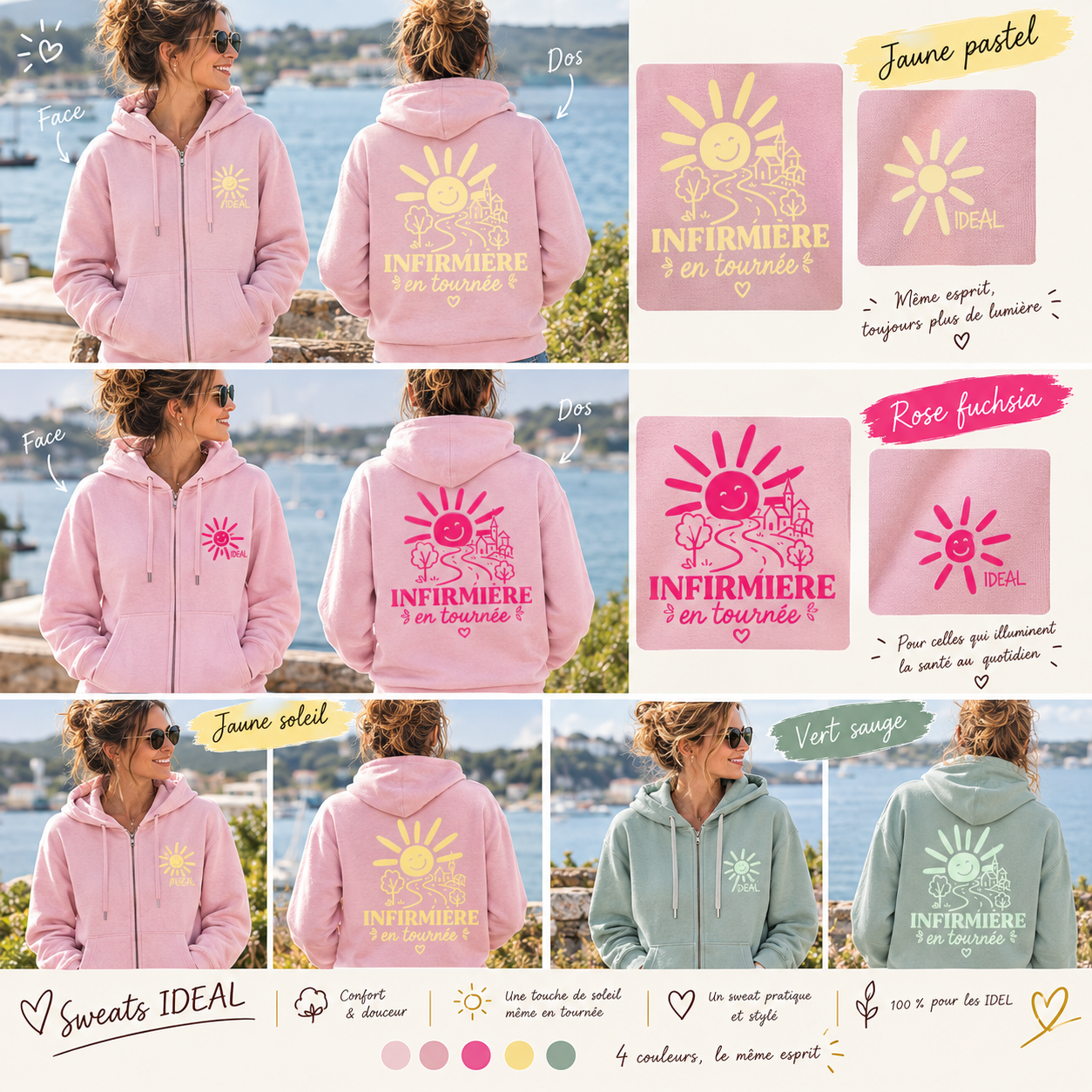 Sweat à capuche Zippé avec poche rose IDEAL – Image 2